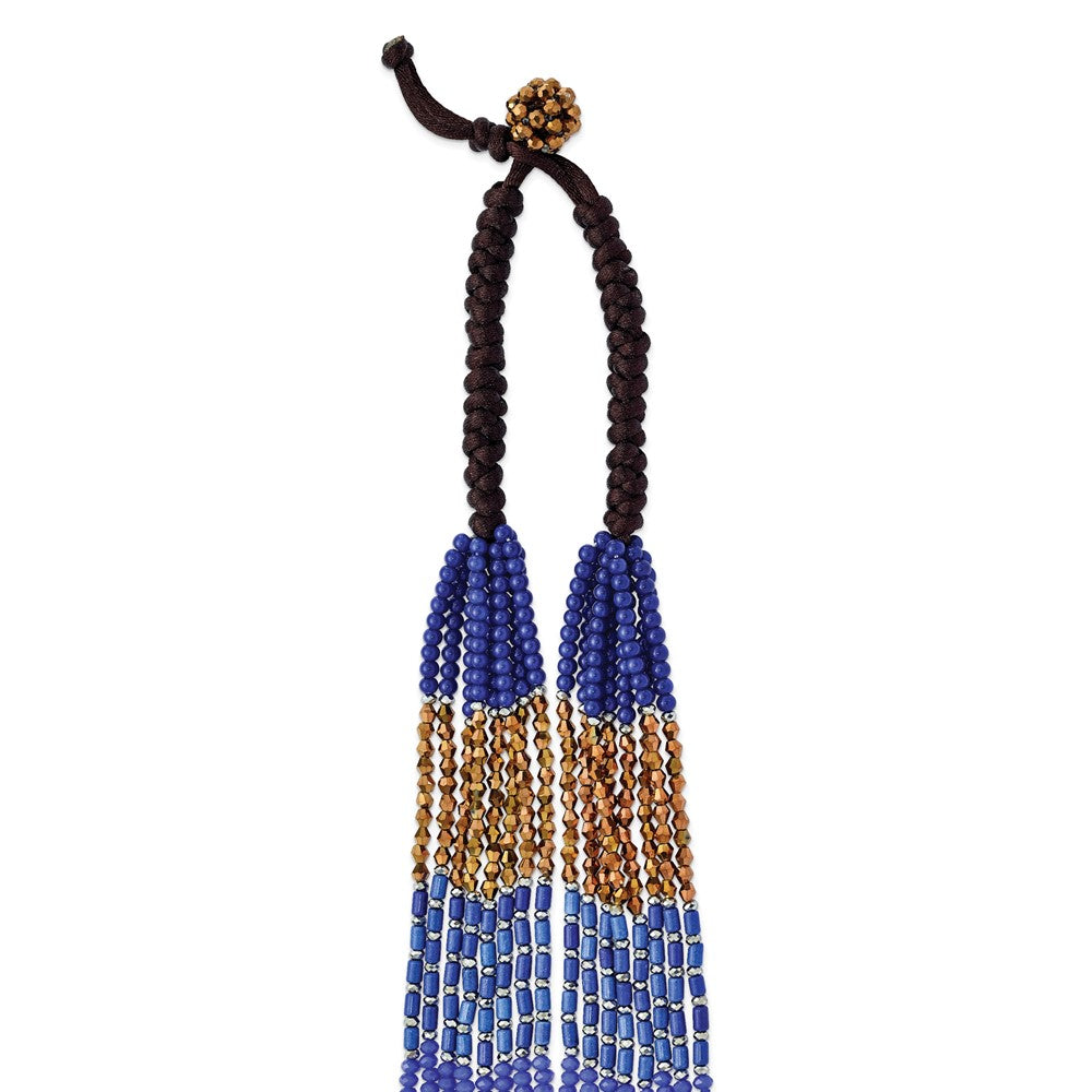 Blue Bronze and Metallic Glass Beads Drape Necklace