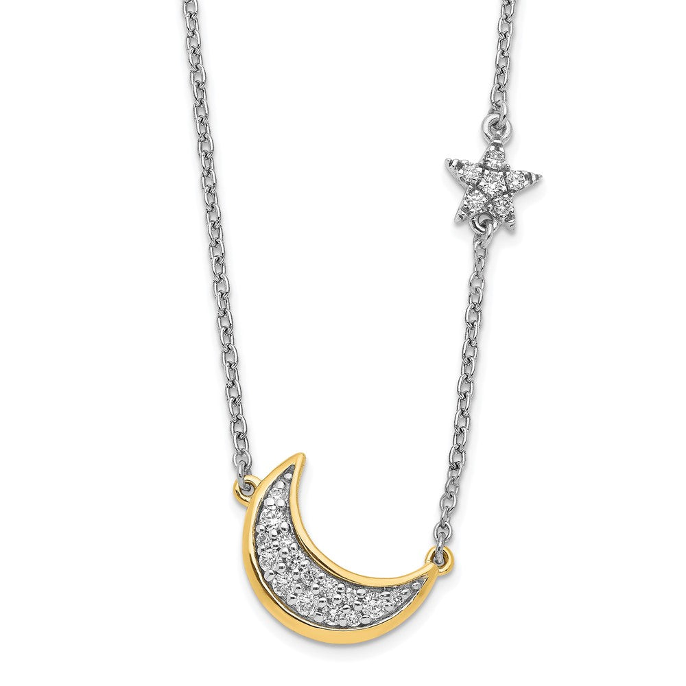 14k Two-tone Moon w/Star Diamond 18in Necklace