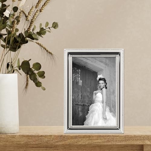 Lawrence Frames 4x6 Metal Picture Frame Silver-Plate with Delicate Beading 510746