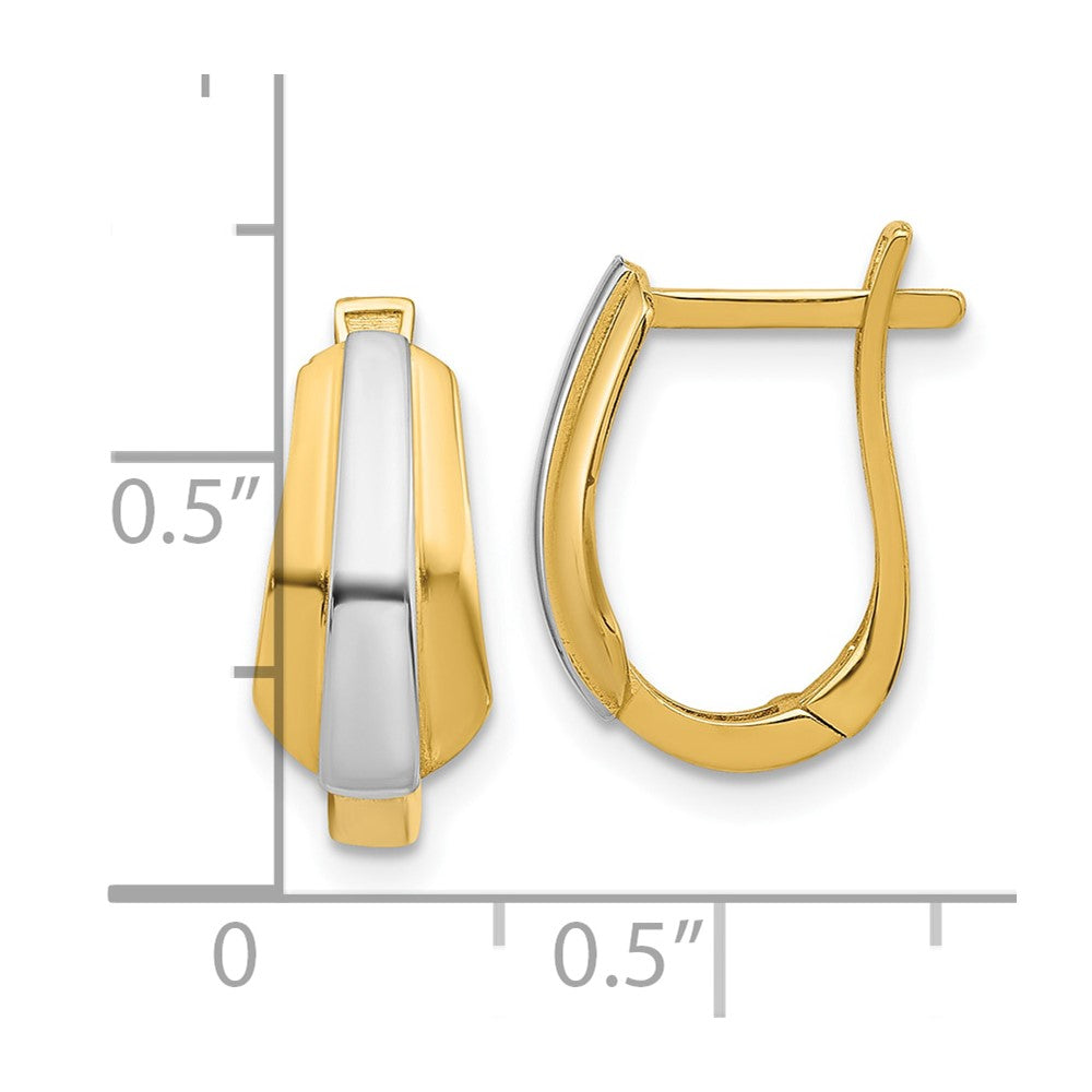 14K with Rhodium Polished Hinged Hoop Earrings