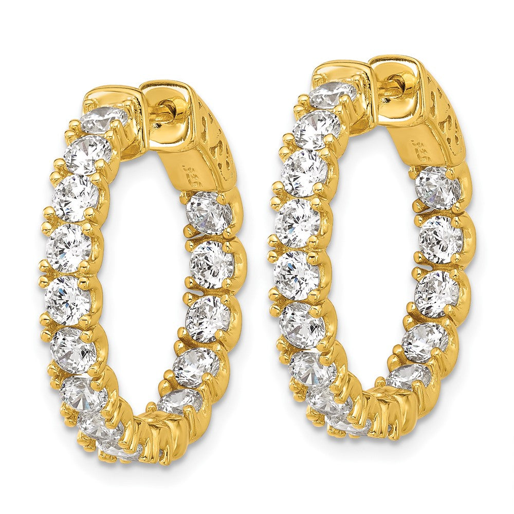 Sterling Shimmer Sterling Silver Gold-tone Flash Gold-plated 3mm CZ 30 Stone In and Out Hinged Hoop Earrings