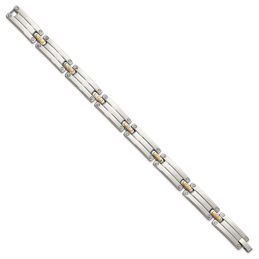 Chisel Stainless Steel Polished with 14K Gold Accent and 1/15ct. Diamond 8.5 inch Link Bracelet 8.5 inches
