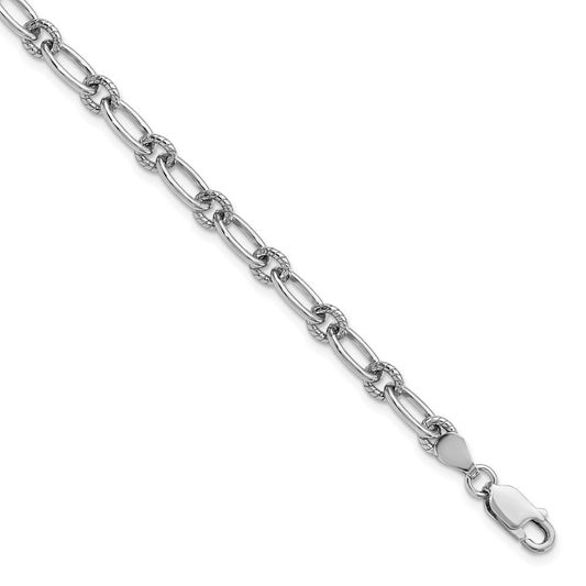 Sterling Silver Rhod-plated Textured Fancy Link Bracelet 7.5  inches