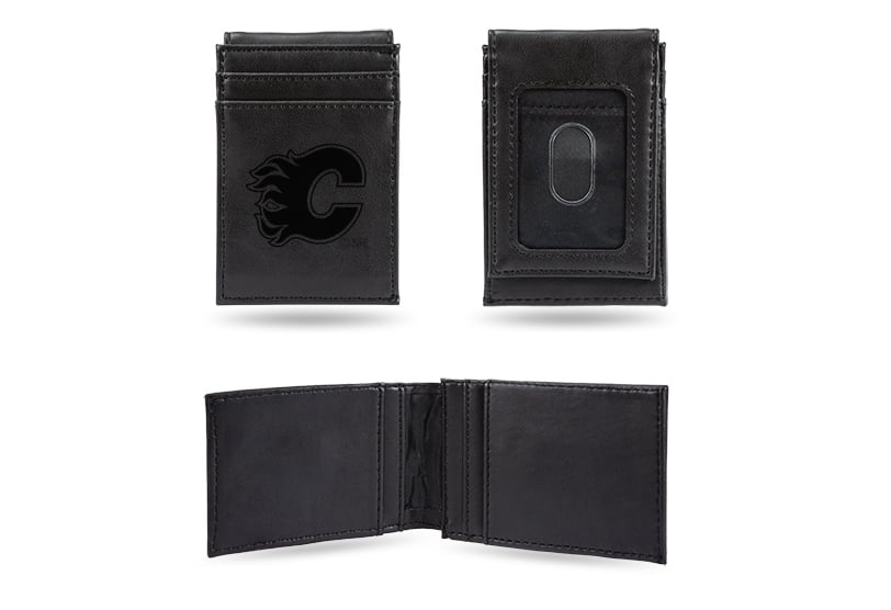 NHL Calgary Flames Black Faux Leather Front Pocket Wallet with 2 Card Slots and ID Window QGC7570