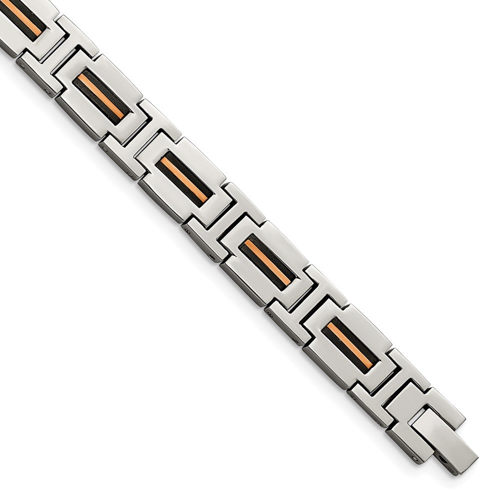 Stainless Steel 8.5in Polished Black and Rose IP-plated Link Bracelet 8.5 inches