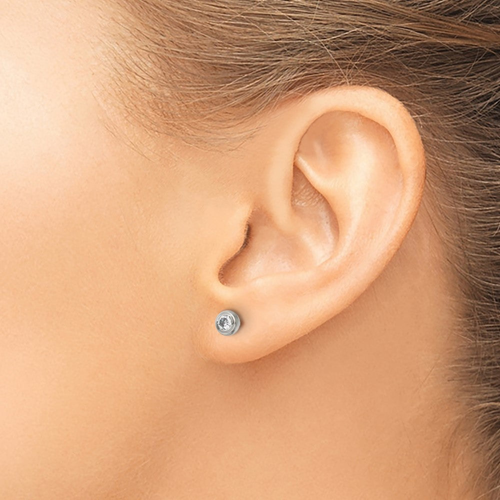 Stainless Steel Polished 3mm Bezel CZ Stud Post Earrings