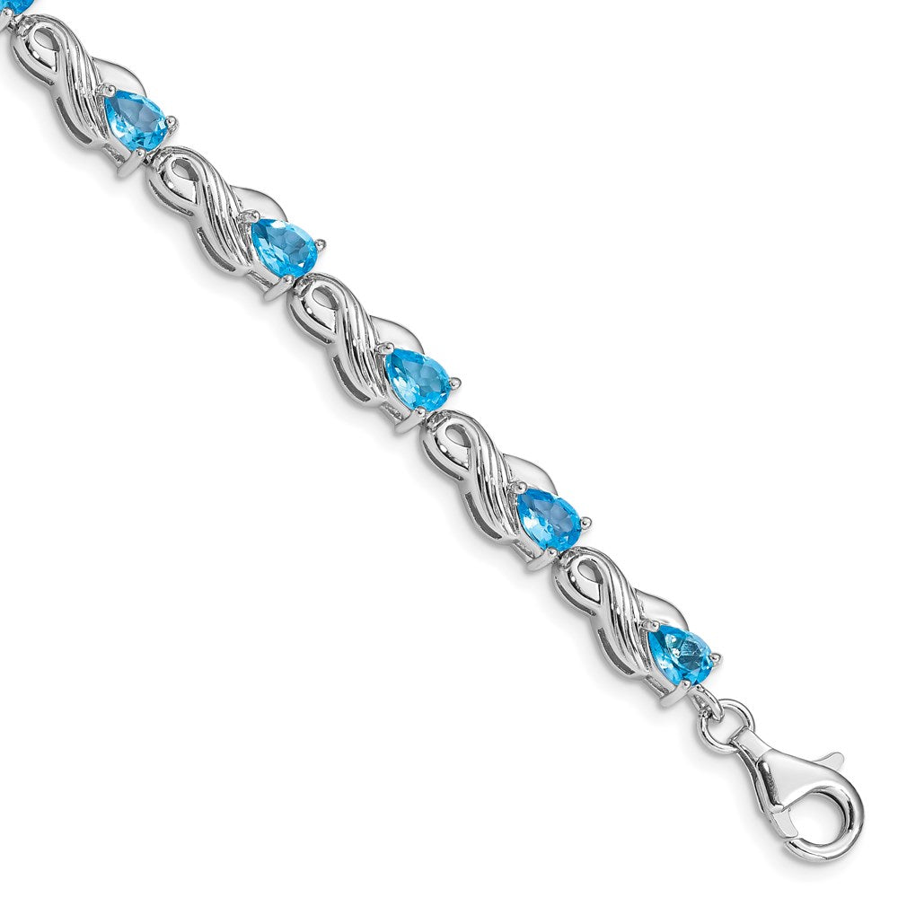 Sterling Silver Rhodium-plated Blue Topaz Bracelet 7 inches