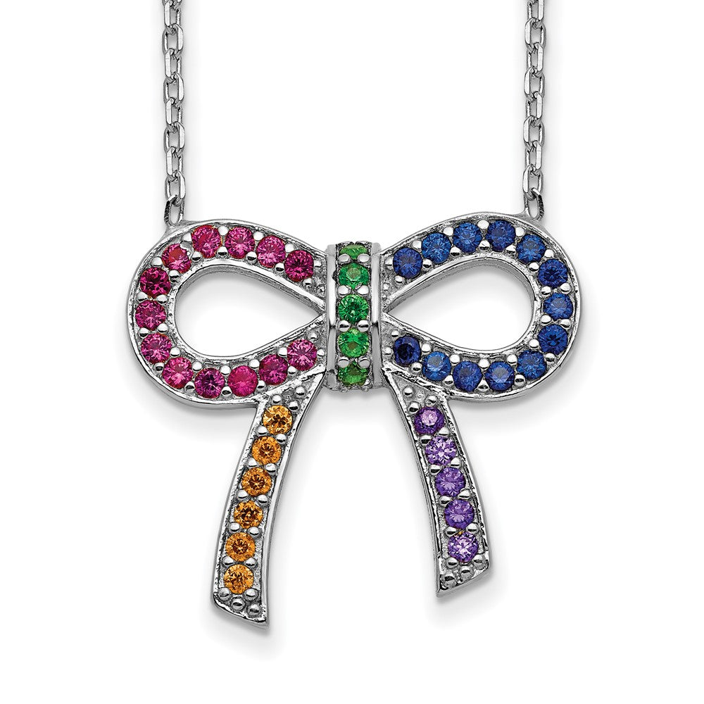 Prizma Sterling Silver Rhodium-plated 16 inch Colorful CZ Bow Necklace with 2 inch Extender