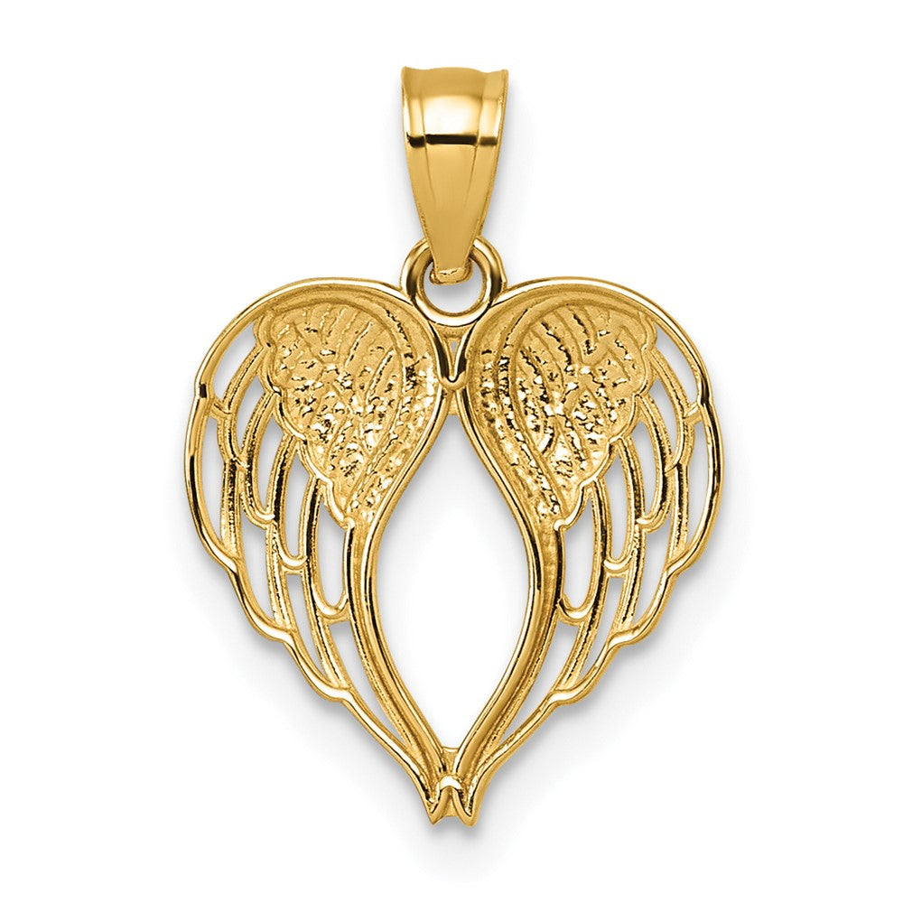 14k Polished and Diamond-cut Cut-out Wings In Heart Shape Pendant