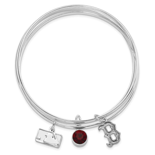 Finest Gold MLB Boston Red Sox Red Crystal Slip On Charm Triple Bracelet Set