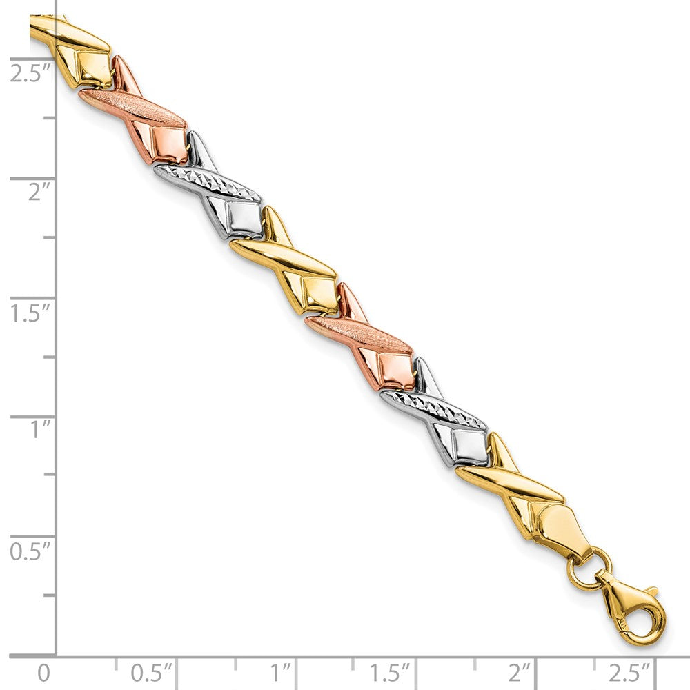 10k Tri-color Polished / Brushed and Diamond-cut  Bracelet 7.5  inches