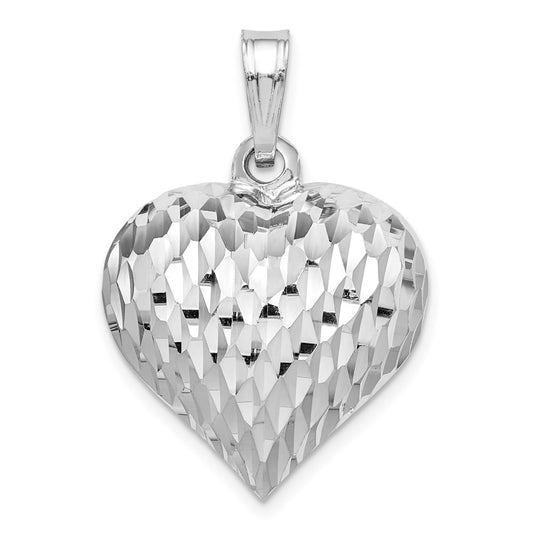 Sterling Silver Rhodium-plated Polished & D/C Heart Pendant