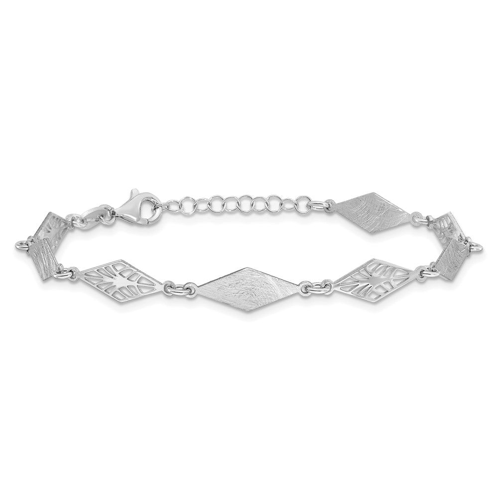 SS Rh-plated Polished and Scratch Finish with 1in ext. Bracelet 7.75  inches