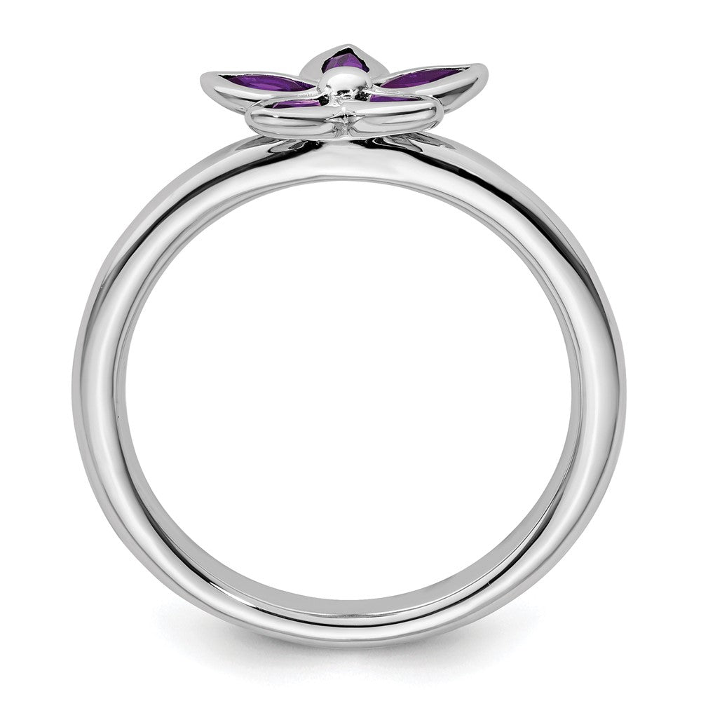 Sterling Silver Stackable Expressions Amethyst Flower Ring Size -10