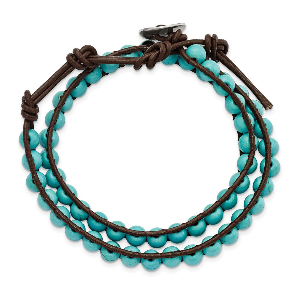 4mm Dyed Turquoise Leather Cord Multi Wrap Bracelet