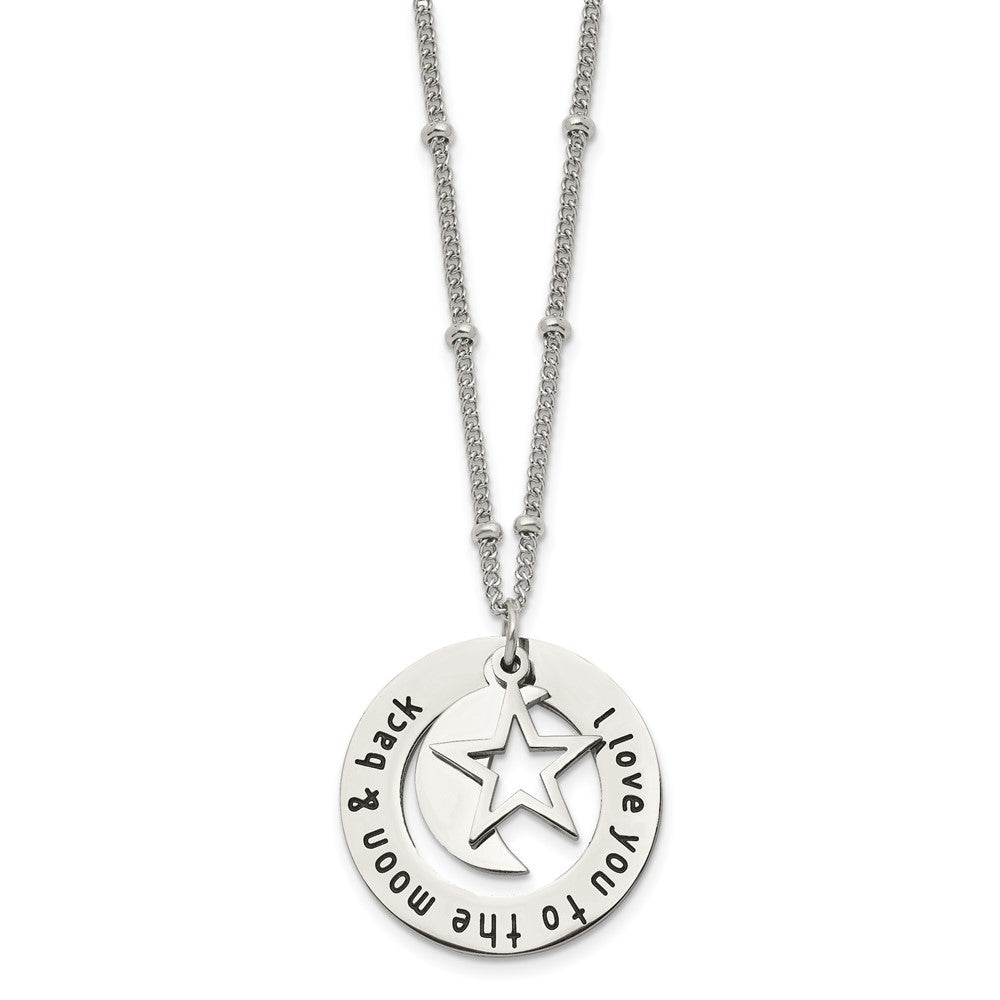 Stainless Steel Polished Enameled I LOVE YOU TO THE MOON Necklace
