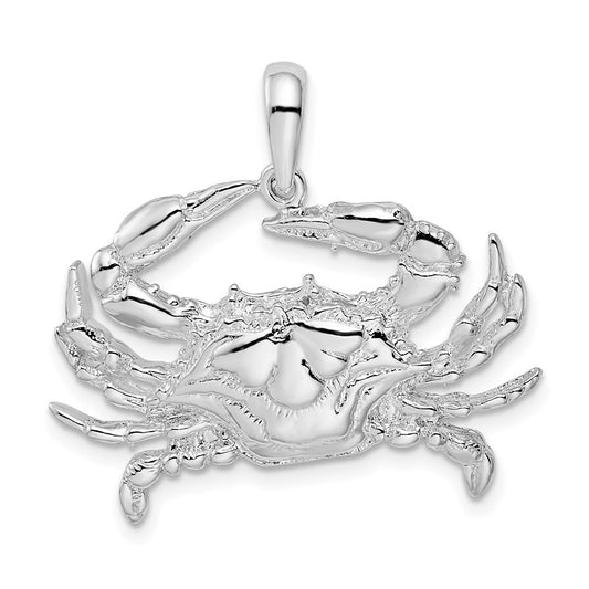 De-Ani Sterling Silver Rhodium-Plated Polished Blue Crab Pendant