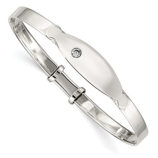 Sterling Silver Polished CZ ID Adjustable Baby Bangle Bracelet 6 inches
