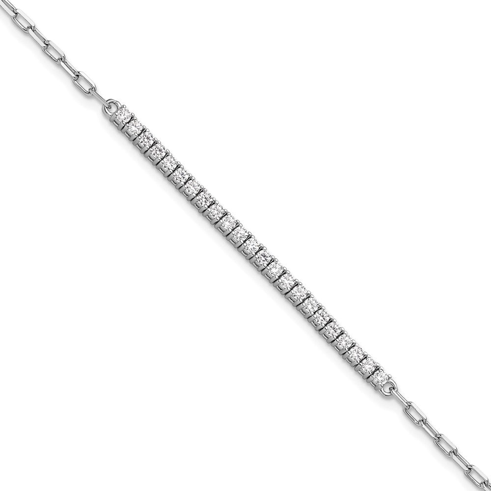 Sterling Shimmer Sterling Silver Rhodium-plated CZ 23 Stone 7 inch Paperclip Link Bracelet 7 inches