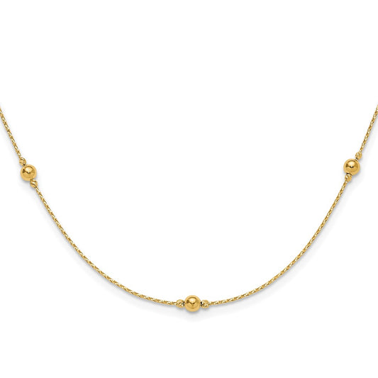 14K Polished/Textured/Dia-cut Beads w/ 2in ext. Necklace