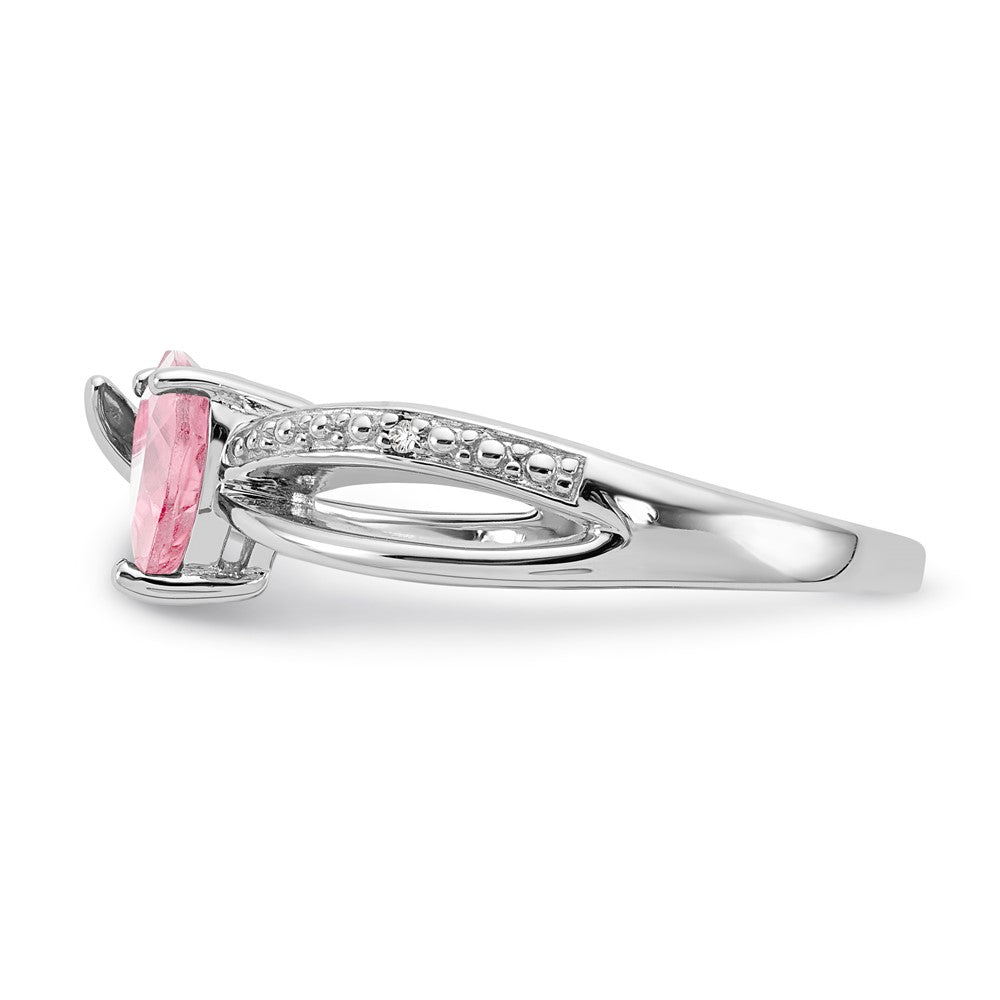Sterling Silver Heart Shaped Pink CZ & Diamond Ring