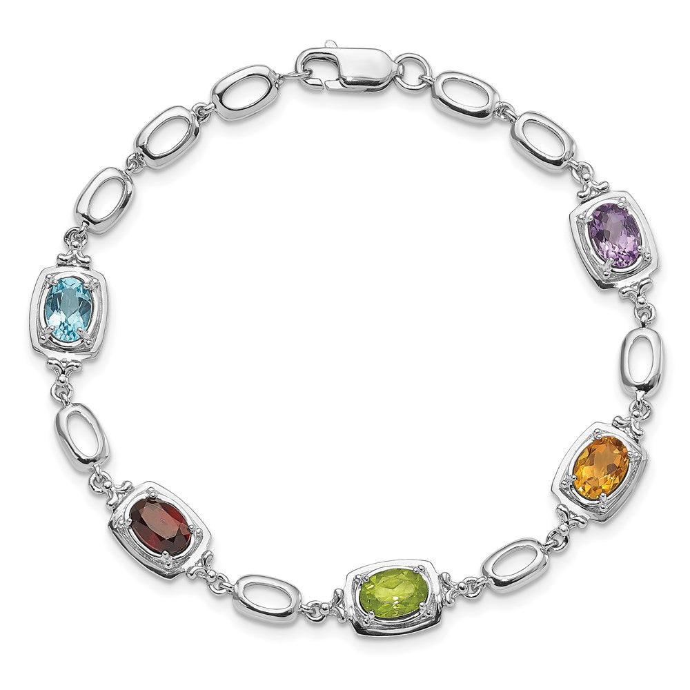 Sterling Silver Rhodium-plated Multi Gemstone Link Bracelet 7.5 inches