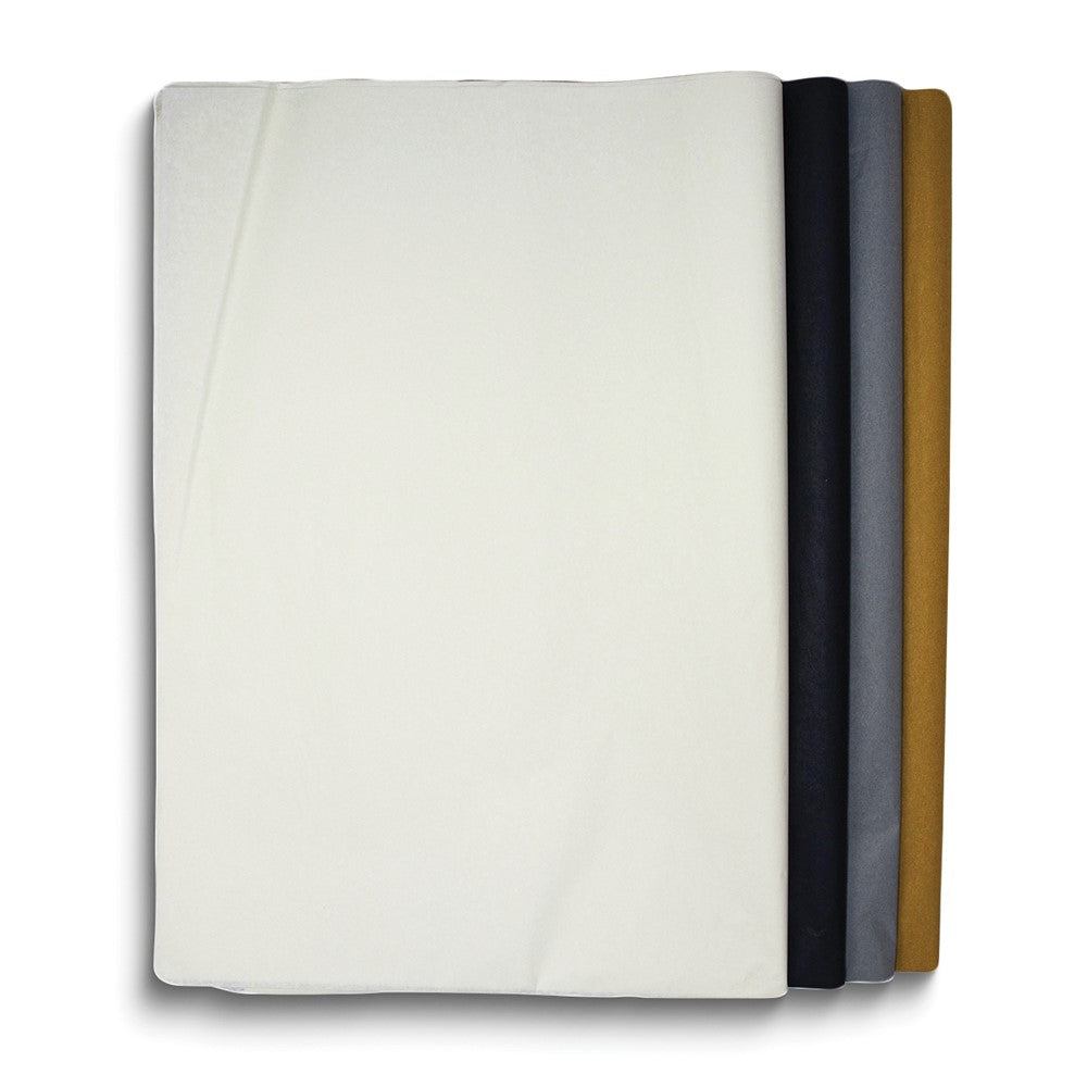 Four Color 48 Sheet White, Silver, Gold, and Black Mixed Tissue Paper Set - 12 Each Color