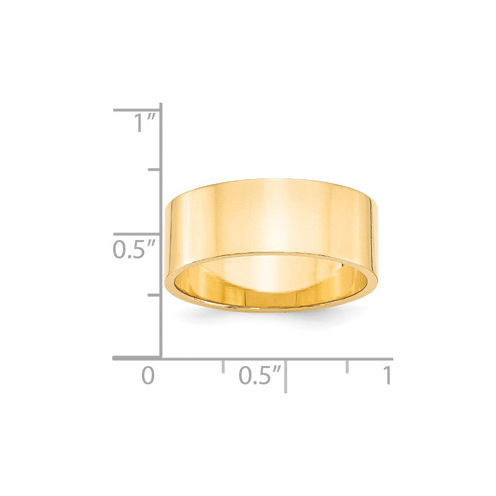 14k Yellow Gold 8mm Lightweight Flat Wedding Band Size 6.5