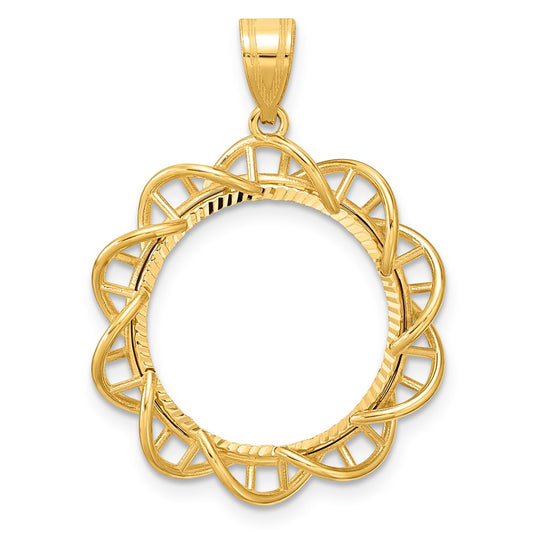 14k Diamond Cut Overlapping Singapore with 18.0mm Prong Coin Bezel Pendant