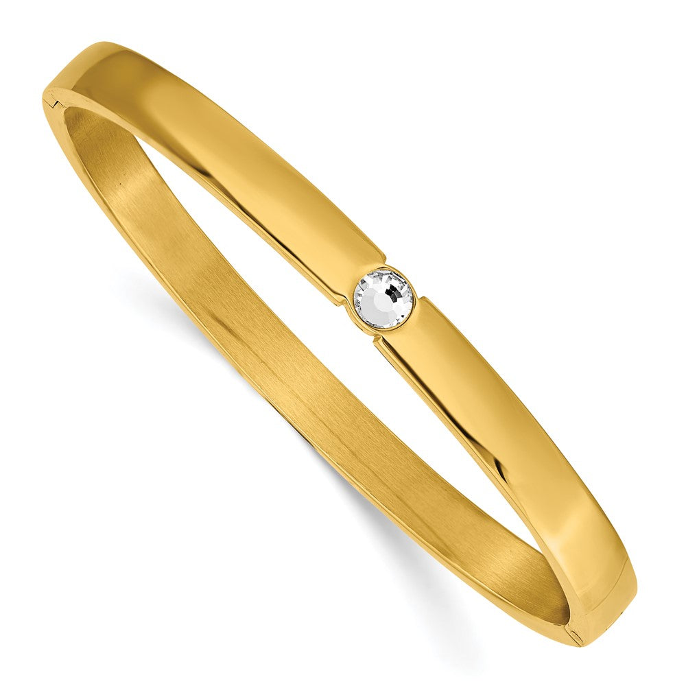 Stainless Steel Polished Yellow IP-plated Preciosa Crystal 6mm Hinged Bangl 6.75 inches