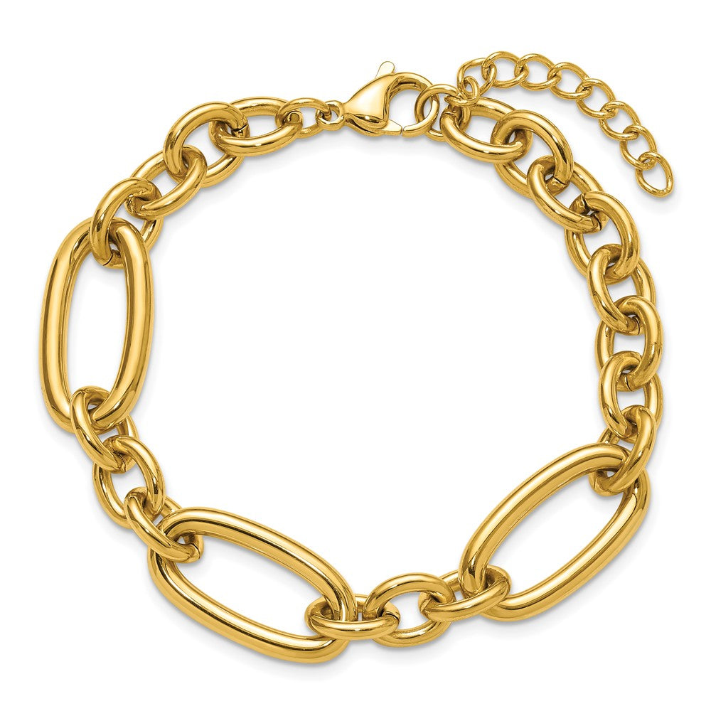 Chisel Stainless Steel Polished Yellow IP-plated Open Link 7 inch Plus a 1.25 inch Extension Bracelet 8.25 inches