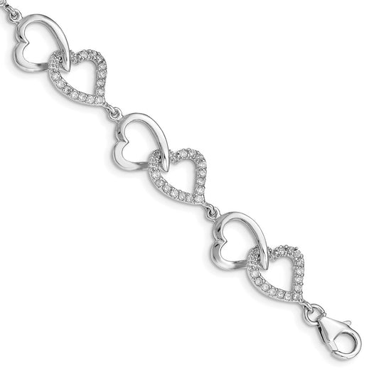 Sterling Silver Rhodium-plated CZ Heart Bracelet 7.75 inches