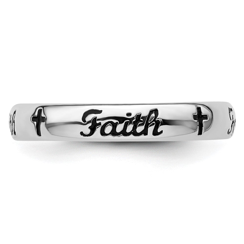 Sterling Silver Stackable Expressions Black Enamel Faith Ring Size -6