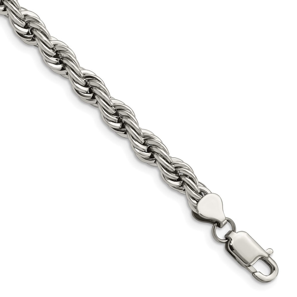 Stainless Steel Polished 7mm 9in Rope Bracelet 8 inches
