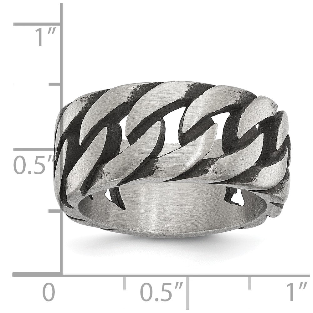 Chisel Stainless Steel Antiqued and Polished Chain Design Band Size - 9