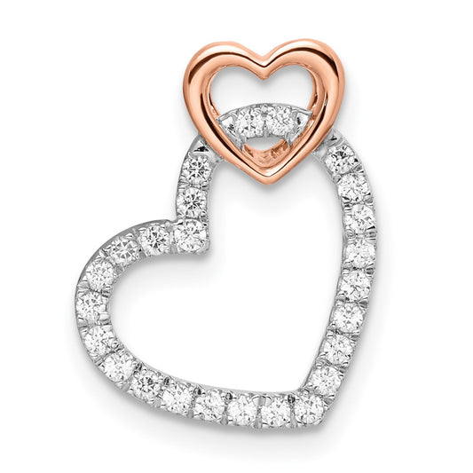 14k Two Tone Rose and White Gold 1/4 carat Lab Grown Diamond VS/SI+ G+ Double Heart Chain Slide Pendant