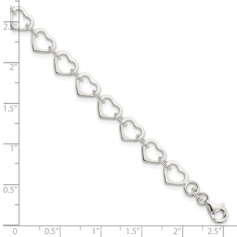 Sterling Silver Polished Heart Bracelet 7 inches