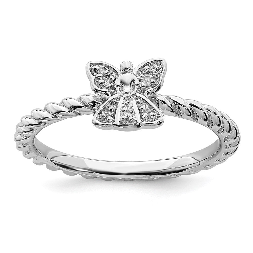 Sterling Silver Stackable Expressions Polished Diamond Angel Ring Size -10