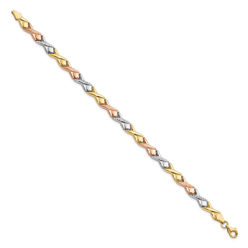 10k Tri-color Polished / Brushed and Diamond-cut  Bracelet 7.5  inches