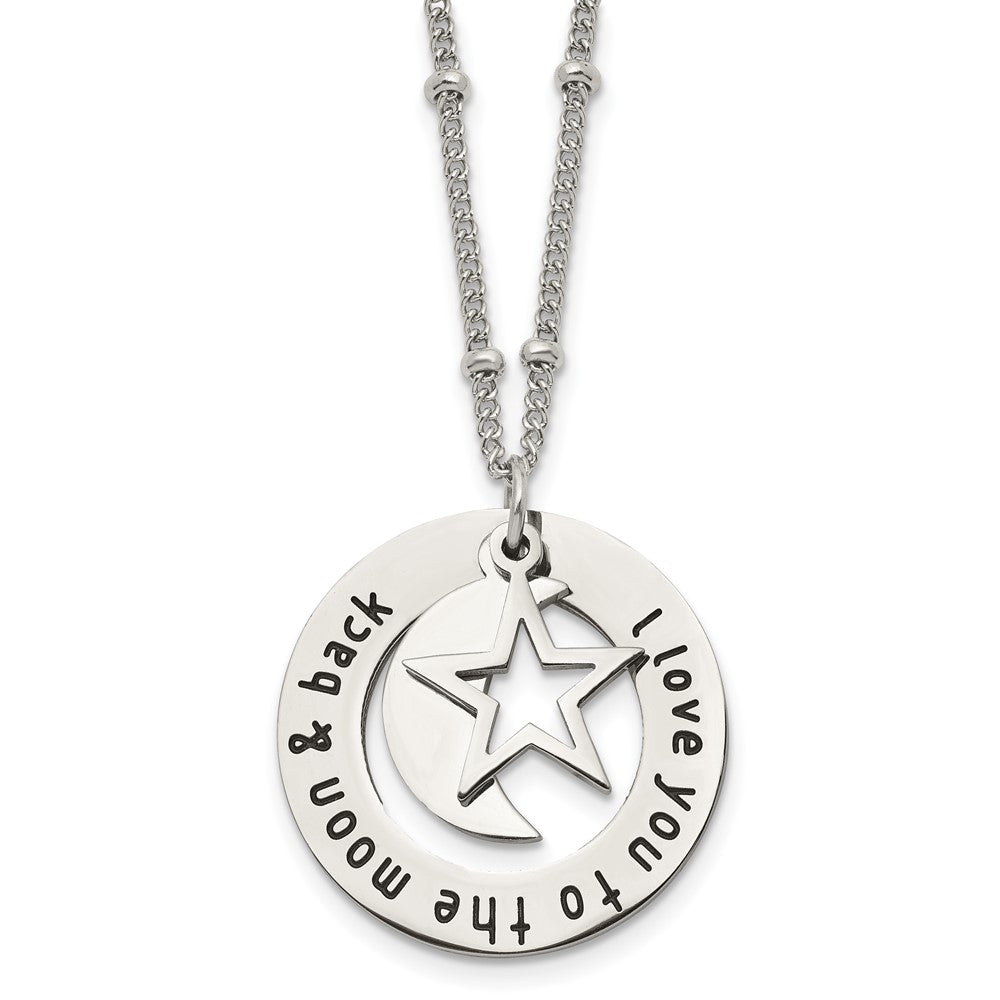 Stainless Steel Polished Enameled I LOVE YOU TO THE MOON Necklace