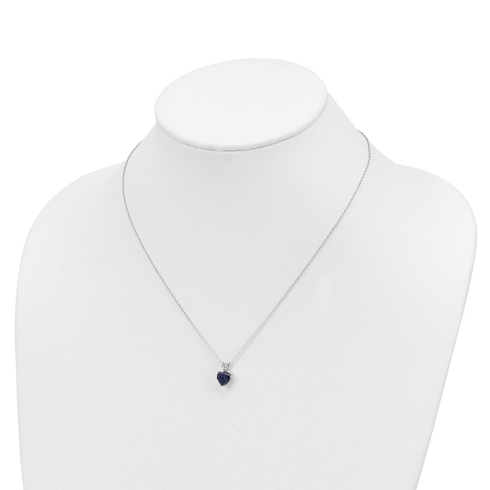Sterling Silver Created Sapphire and Diamond Heart Necklace