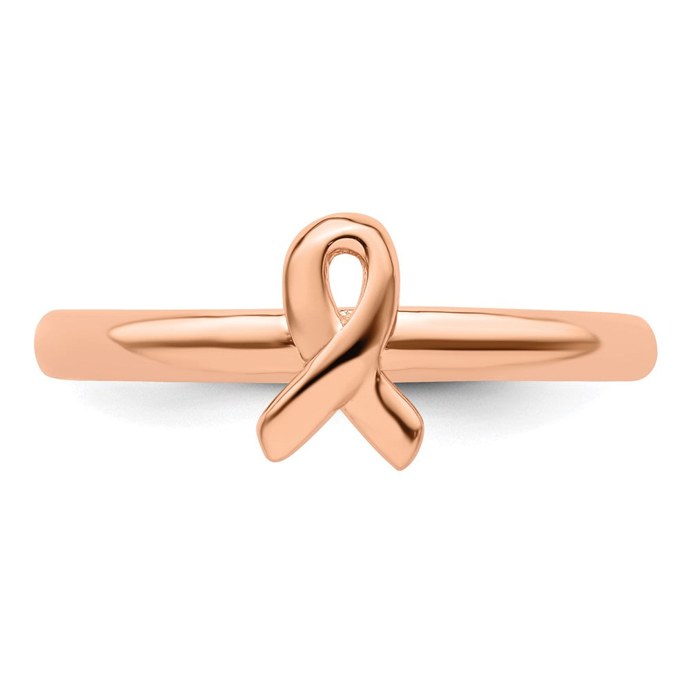 Sterling Silver Stackable Expressions Rose Gold Awareness Ribbon Ring Size -6