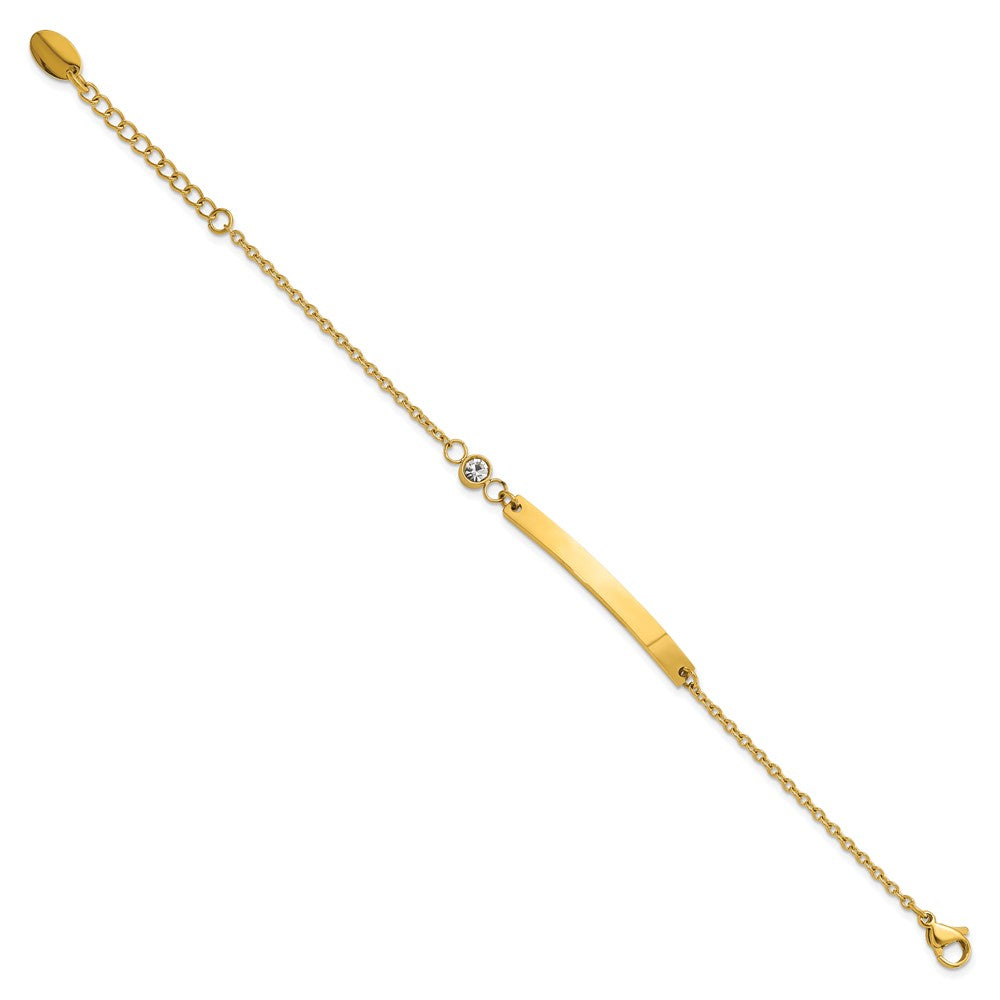 Stainless Steel Polished Yellow IP Crystal 6.75in w/1in ext ID Bracelet 6.75 inches