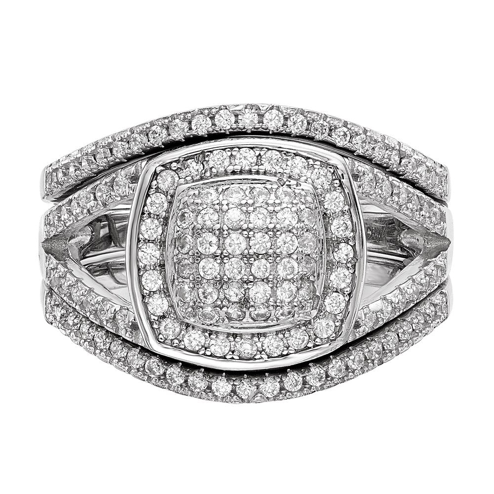 Sterling Silver Rhodium-plated CZ 3 Ring Set