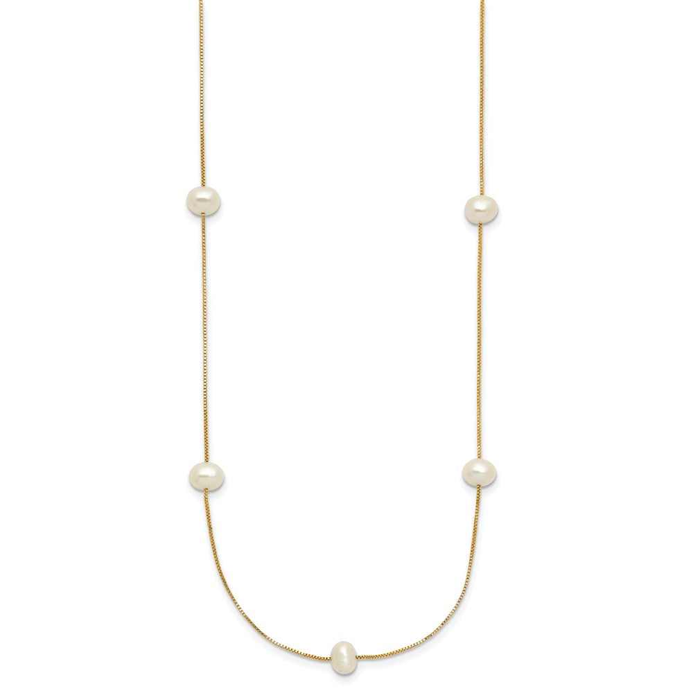 10k 5-6mm White Round Freshwater Cultured Pearl 9-Station 18 inch Necklace