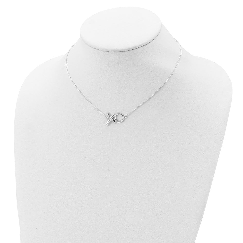 Sterling Silver Polished  XO w/2in. Ext. Necklace 16 Inches