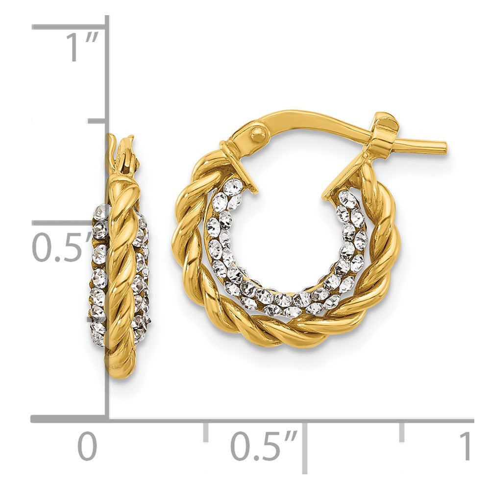 14K Polished with Crystals Twisted Hoop Earrings