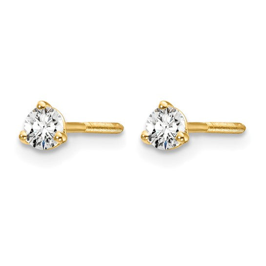 Primal Gold 14 Karat Yellow Gold Lab Grown Diamond 1/5cttw Certified SI1/SI2, G H I, 3 Prong Screwback Earrings