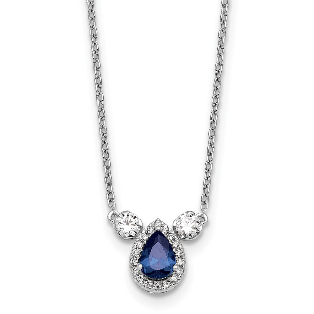 14k White Gold 1/2 carat Lab Grown Diamond VS/SI+ G+ and Created Sapphire Three Stone 16 inch Necklace