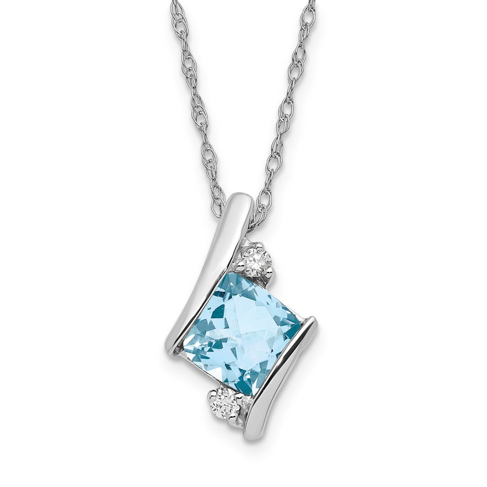 SS Aquamarine & Diamond Pend Necklace
